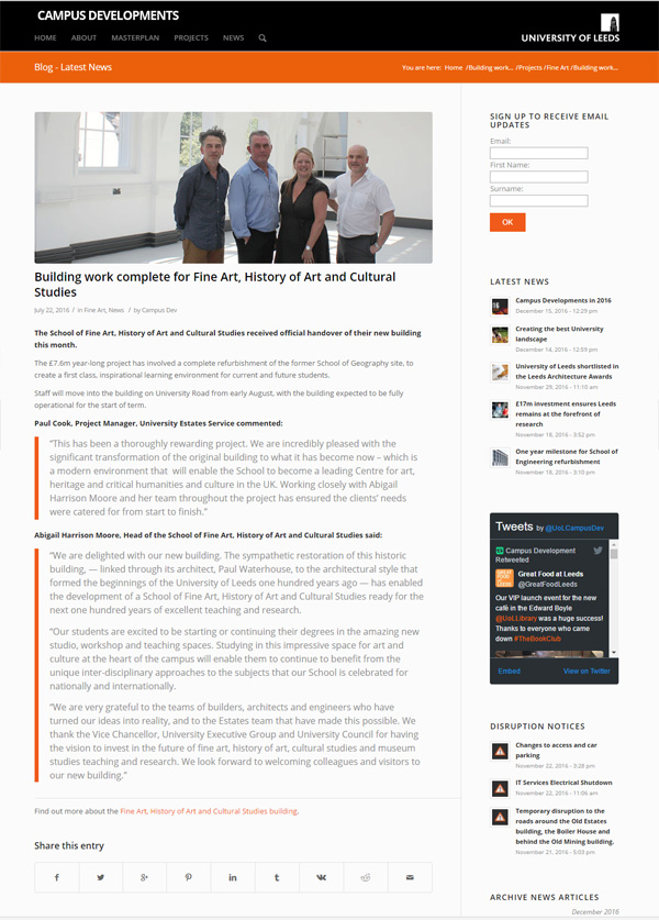 Fine Arts article on Uni website